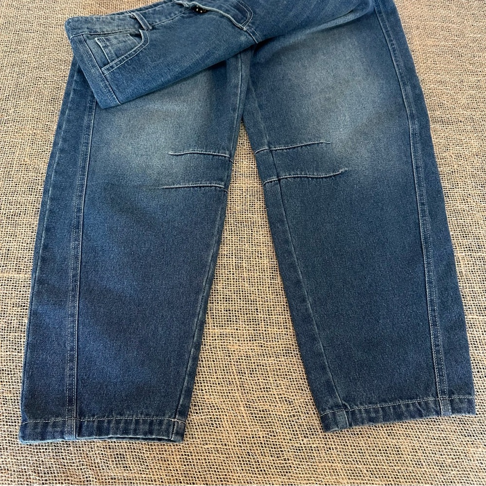 Barrel Leg Jeans Dark Blue Denim Faded Wash Seems NWOT no brand - Picture 7 of 9